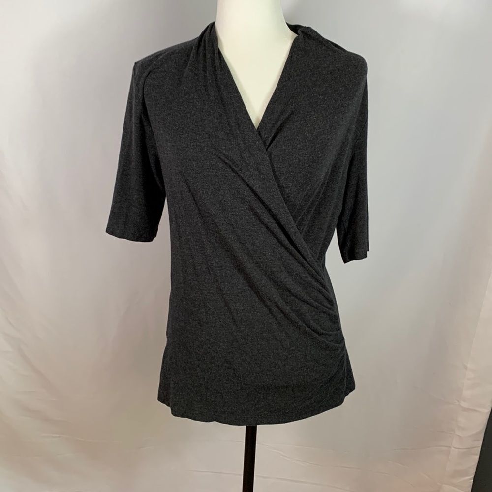 Lord & Taylor Petite Grey V-Neck Soft Sweater Top